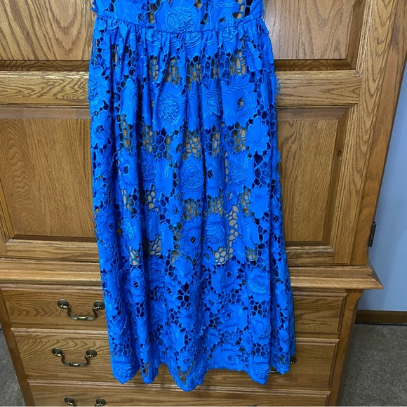 Self-Portrait Blue Poppy Midi Dress Floral Lace Embroidery Women’s Sz 0 Chic - Picture 10 of 14